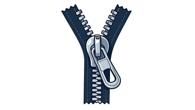 Cartoon zipper with metal pull isolated on white background