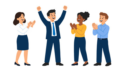 Fototapeta premium Business team celebrating success with applause and raised arms