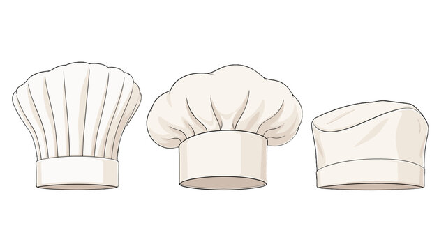 Set of three white chef hats isolated on a white background