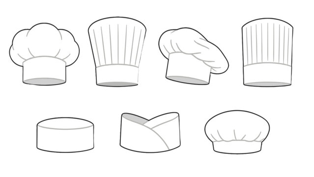 Set of chef and baker hats isolated outline vector collection