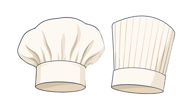 Set of two white chef hats and toques isolated illustration