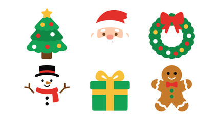 Naklejka premium Christmas holiday icon set with tree Santa wreath snowman and gift
