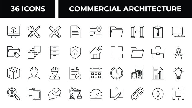 architecture commercial building ui icons for construction apps