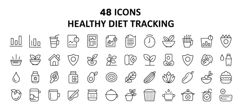 diet vector icon pack meal planner grocery list calorie tracker set