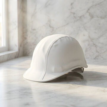 White chef toque hat on a plain surface.