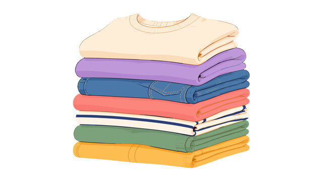 Stack of folded clothes in colorful vector illustration