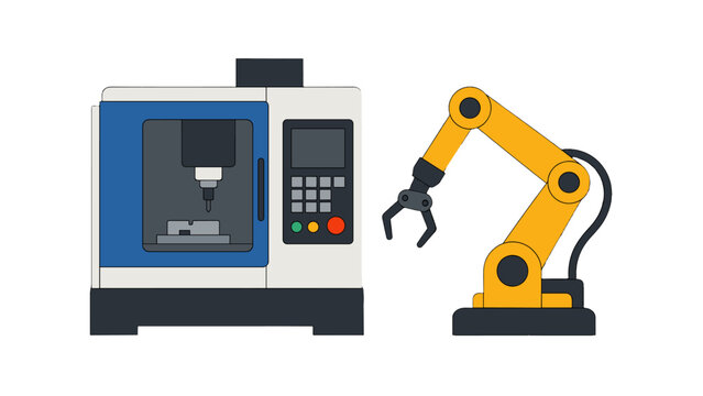 CNC machine and robotic manipulator factory color icon