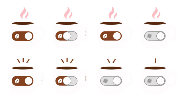 Coffee cup toggle switch icon set with hot drink states