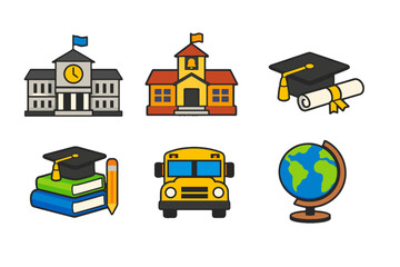 Naklejka premium School and university education icons set in flat vector style