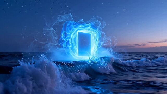 Portal in ocean wave at night