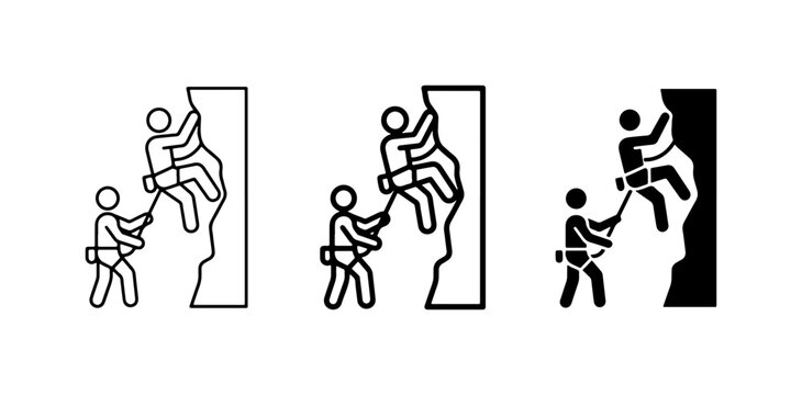 Rock Climbing Icons, Mountain Adventure, Outdoor Sport, Teamwork, Extreme Activity