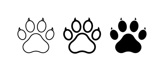 Fototapeta premium Paw Print Icons, Animal Tracks, Pet Footprints, Dog Cat Silhouette, Vector Graphics