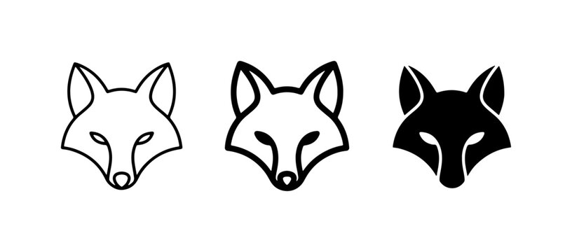 Fox Head Icons, Minimalist Animal Graphics, Outline and Silhouette Styles