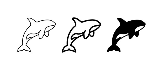 Orca Whale Icons, Killer Whale Vector Graphics, Marine Mammal Silhouettes, Ocean Life, Black and White © Jorina