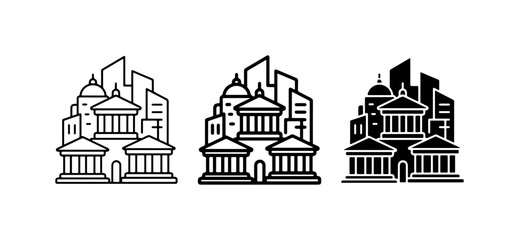 Fototapeta premium Government Buildings Icons, Civic Architecture Symbols, City Hall Vector Graphics