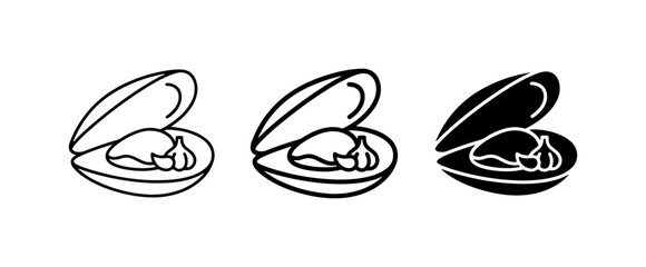 Seafood Icons: Clams, Mussels, Oysters, Shellfish Vector Graphics for Menus and Design © Md
