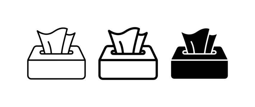 Tissue Box Icons, Facial Tissue Dispenser Vector Graphics, Set of 3