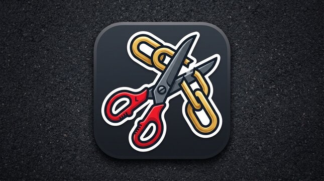 Modern App Icon with Left Handed Fabric Shears Cutting Gold Chain Minimal Premium Vector Design