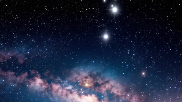 Stunning view of the pleiades star cluster in the night sky with a vibrant nebula and the milky way galaxy 4k video