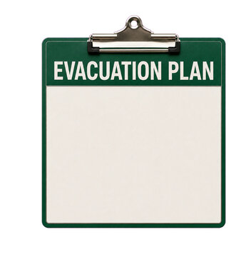 Evacuation plan clipboard sign isolated on transparent background
