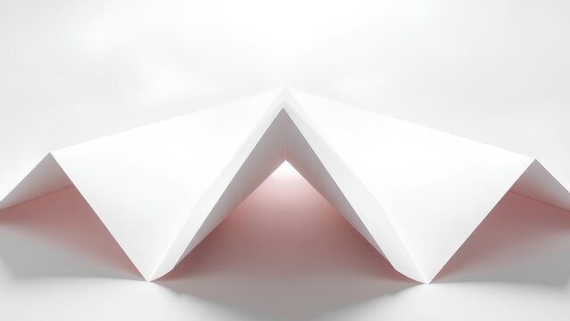 Folded white paper forms a sharp architectural zigzag canopy with soft shadows against a neutral surface.
