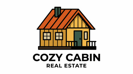 Fototapeta premium Rustic Wooden Cottage Property Logo Design Featuring a Cozy Cabin Architecture Icon for Real Estate Branding and Home Rental Services