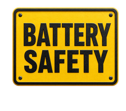 Battery safety yellow warning sign isolated on transparent background