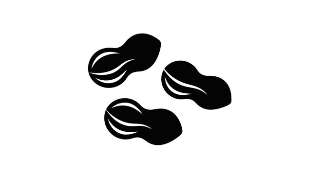Vector illustration of three peanuts in shell icon, simple black silhouette vector illustration on a transparent background