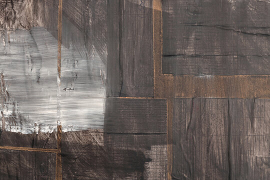 Torn, ripped crumble paper pieces wrinkled collage. Art Poster painting wall. Abstract grunge dirty beige white, texture neutral background.