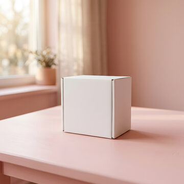 Modern minimalist white picture frame on wooden surface.