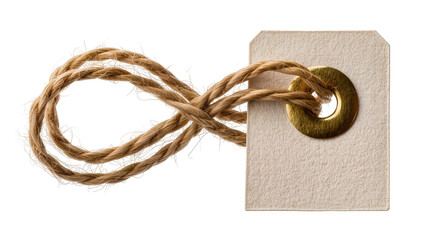 Isolated textured paper tag with natural rope and golden eyelet for crafts, gifts, labels © David