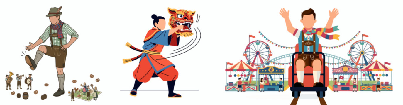 Cultural Celebration Carnival with Traditional Dance and Amusement Park Fun