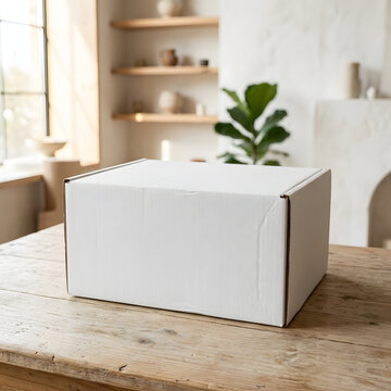 Modern minimalist white side table with plant decoration.