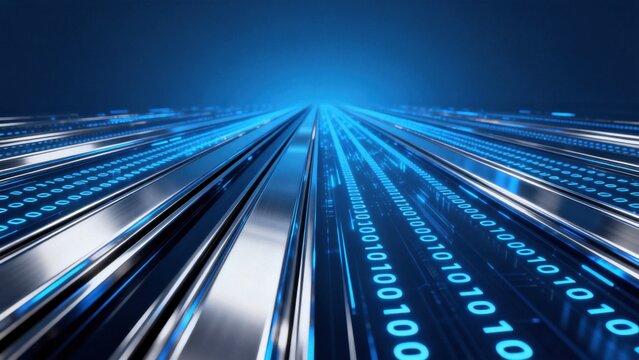 Digital data streams in blue