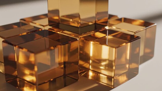Amber glass cubes stacked on light surface