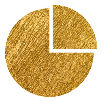 Pie chart png icon sticker, gold glittery design, transparent background