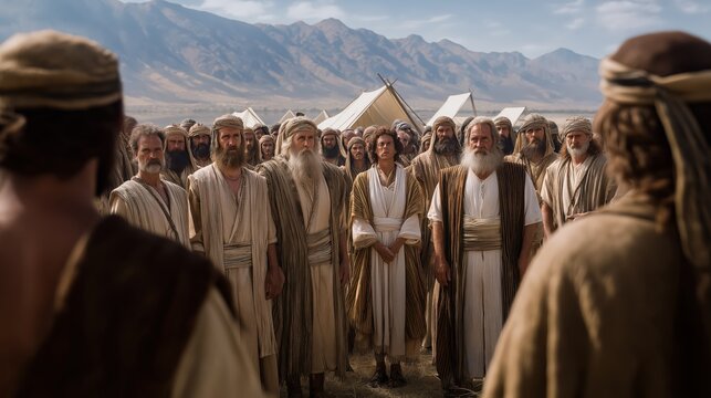 A formal camp ceremony scene of the tribe of levi being set apart for sacred service before the tabernacle in the presence of all israel.