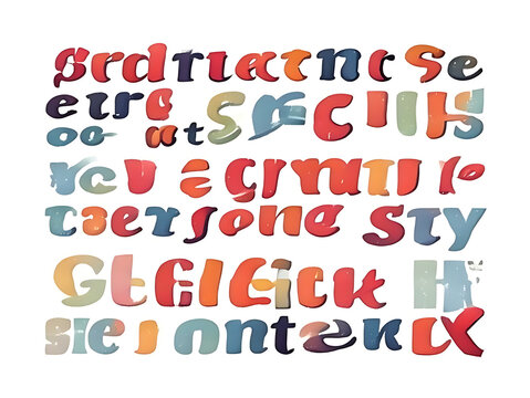 Colorful hand painted letters spelling random words.