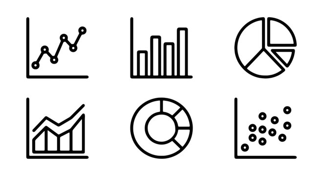 Business Data Icons: Line, Bar, Pie Charts & Scatter Plot Vector Set