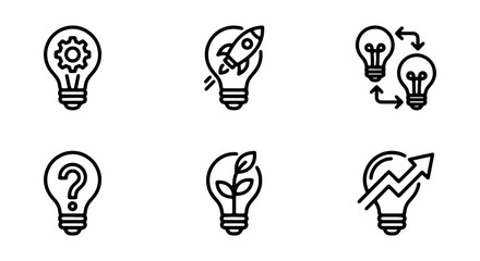 Naklejka premium Lightbulb Icons: Innovation, Growth, Strategy, Question, Startup, Process