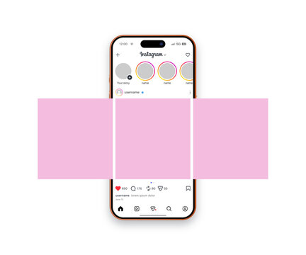 instagram social media triple post carousel template on iphone 17 pro max screen mockup 2026 new interface