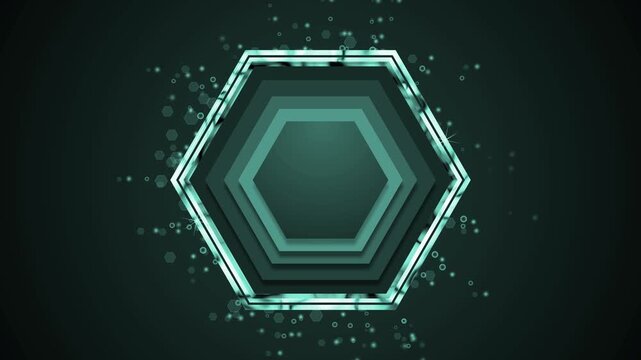 Dark layered hexagon and bokeh light particles background animation