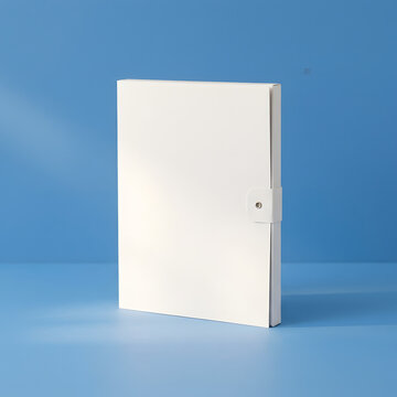 Stack of blank white hardcover notebooks on surface.