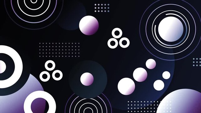 Monochrome geometric circles background, Abstract geometric background with circles gradients creating modern minimalist animation