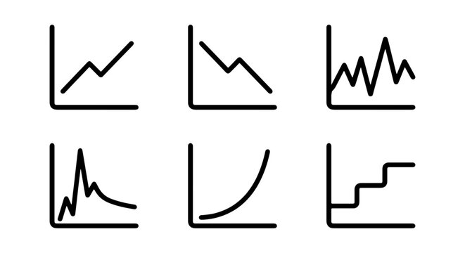 Diverse Data Charts, Business Growth Graphs, Financial Trends, Vector Icons Set