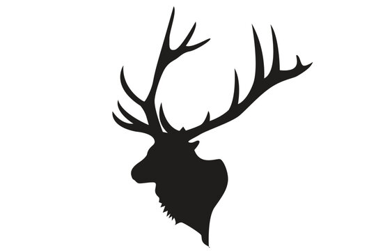 Elk Head Silhouette with Large Antlers, Deer Buck Profile Vector Art, Wildlife Stencil Cut File, Commercial Use