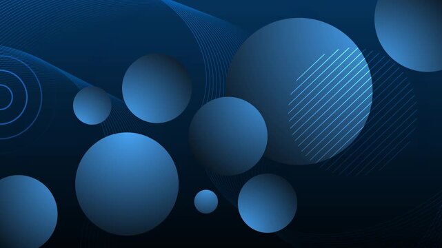 Abstract dark background with overlapping gradient circles and curved line patterns, modern geometric composition for digital design background animation