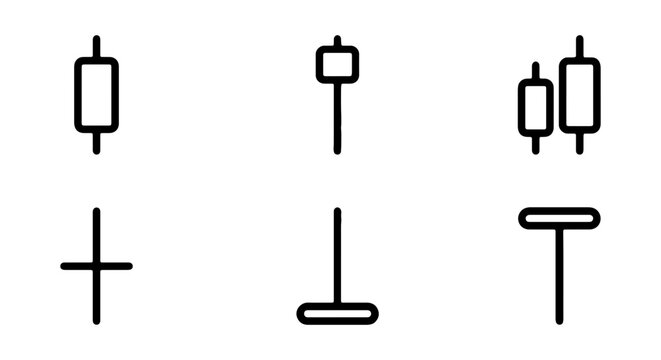 Financial Trading Candlestick Patterns, Stock Market Analysis Icons, Investment Chart Symbols