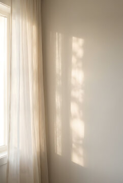 Sunlight and Sheer Curtain Shadow on Neutral Wall