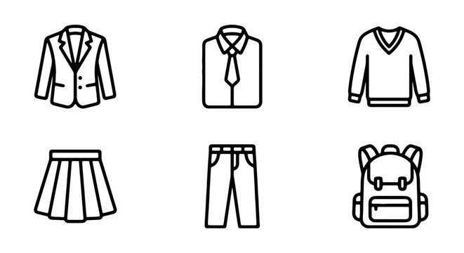 School Uniform Icons: Blazer, Shirt, Tie, Sweater, Skirt, Trousers, Backpack